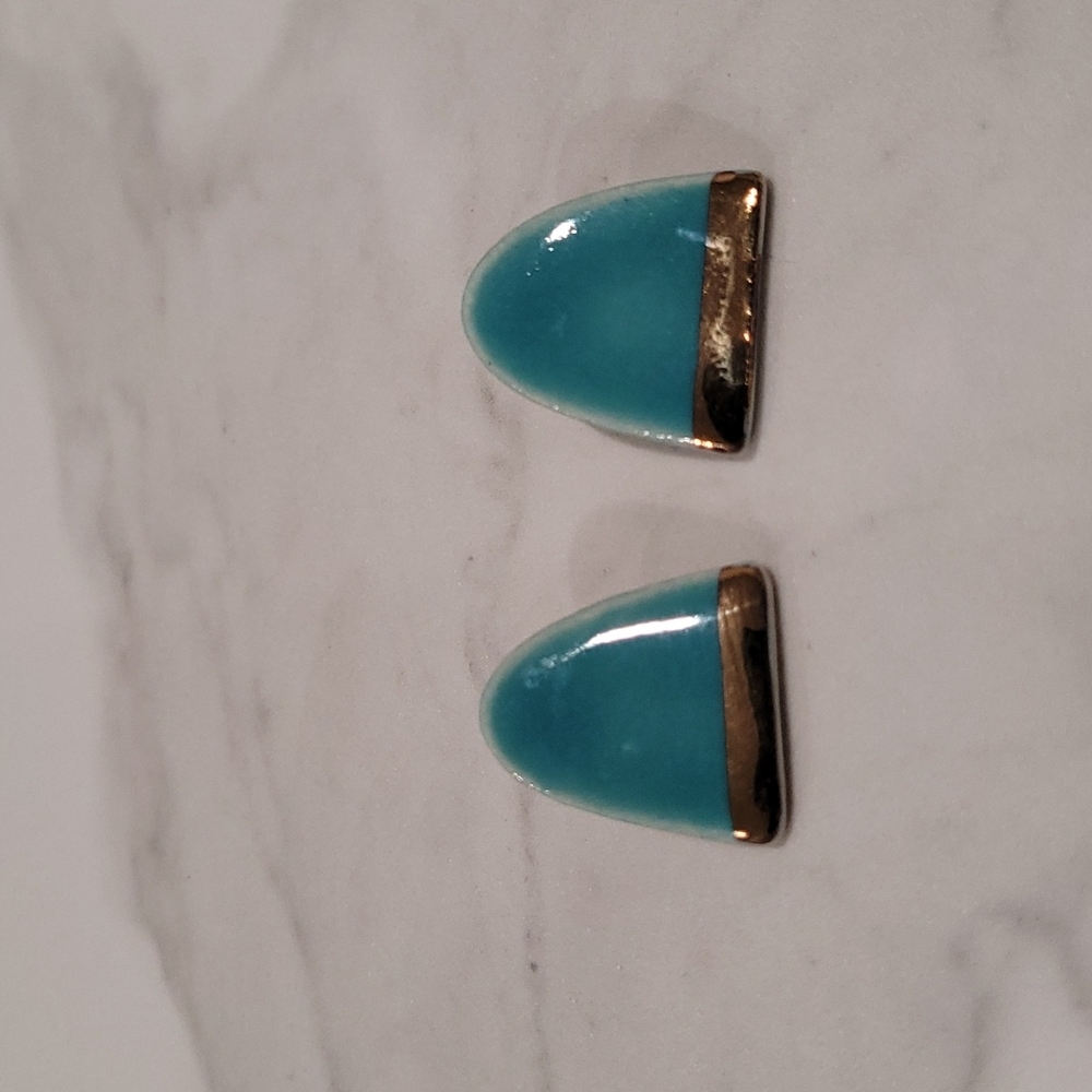 Porcelain glazed earrings blue with 22K gold finish